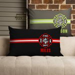 Taie d'oreiller personnalisée à rayures avec logo des pompiers et nom Cadeau de pendaison de crémaillère Cadeau de fin d'études pour les pompiers