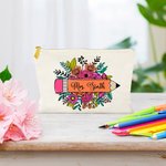 Personalized Flower Pencil Design Canvas Pencil Bag with Name Thanksgiving Teacher's Day Appreciation Gift for Teacher