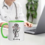 Personalisierte Stethescope Geburt Blume Bogen Bouquet 11oz Kaffeebecher mit Namen Krankenschwester Dankeschön Geschenk für Krankenschwester Arzt