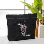 Personalized Stethescope Bow Birth Flower Bouquet Tote Bag with Title and Name Nurse Week Appreciation Graduation Gift for Nurse Doctor