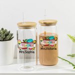 Personalized Cute Pencil Apple Ruler 20oz Glass Cup with Name Straw Teacher's Day Appreciation Gift for Teacher