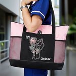 Personalized Stethescope Bow Birth Flower Bouquet Tote Bag with Title and Name Nurse Week Appreciation Graduation Gift for Nurse Doctor