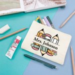 Personalized Flower Pencil Design Canvas Pencil Bag with Name Thanksgiving Teacher's Day Appreciation Gift for Teacher