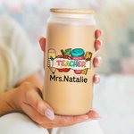 Personalized Cute Pencil Apple Ruler 20oz Glass Cup with Name Straw Teacher's Day Appreciation Gift for Teacher