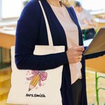 Personalized Teacher Pink Bow Pencil Canvas Tote Bag with Name Teacher’s Day Back to School Gift for Teacher