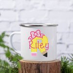 Personalized Cute Bow Pencil 11oz Kid Enamel Mug with Initial & Name Back to School Gift for Boys Girls