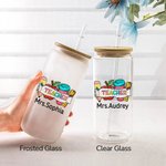 Personalized Cute Pencil Apple Ruler 20oz Glass Cup with Name Straw Teacher's Day Appreciation Gift for Teacher