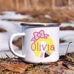 Personalized Cute Bow Pencil 11oz Kid Enamel Mug with Initial & Name Back to School Gift for Boys Girls