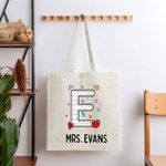 Personalized Pencil Apple Notebook Paper Elements Fun Letter Canvas Tote Bag with Name Apperciation Back to School Gift for Teacher