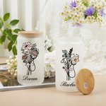 Personalised Stethoscope Birth Flower Bow 20oz Name Frosted Glass Tumbler with Bamboo Lid and Straw Appreciation Graduation Gift for Nurse Doctor