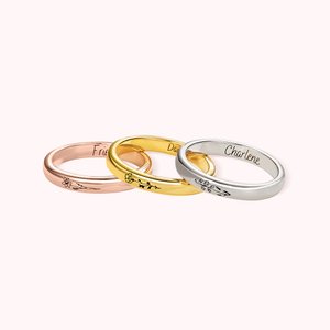 Personalisierter Gravurring mit Geburtsblume und Name Dünner Ring Minimalistischer Schmuck Geburtstagsgeschenk Muttertagsgeschenk für sie