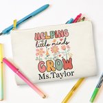 Personalized Flower Pencil Design Canvas Pencil Bag with Name Thanksgiving Teacher's Day Appreciation Gift for Teacher