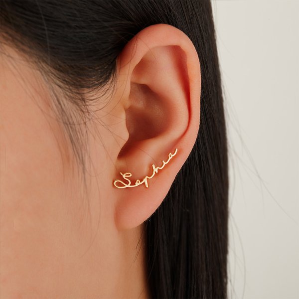 Personalized Minimalist Name Stud Earrings Birthday Anniversary Jewelry Gift for Women