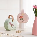 Personalized Birth Flower Hand-Held Leather Jewellery Box with Name Birthday Travel Accessory Gift for Girls