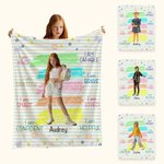 Personalized Colourful Crayon Drawing Self Affirmation Soft Blanket with Photo and Name Children's Day Birthday Inspirational Gift for Kid