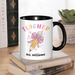 Personalized Pencil Coquette Bow 11oz Ceramic Mug with Name Appreciation Back to School Gift for Teacher