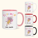 Personalized Pencil Coquette Bow 11oz Ceramic Mug with Name Appreciation Back to School Gift for Teacher
