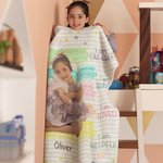 Personalized Colourful Crayon Drawing Self Affirmation Soft Blanket with Photo and Name Children's Day Birthday Inspirational Gift for Kid