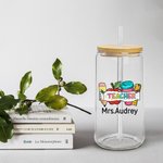 Personalized Cute Pencil Apple Ruler 20oz Glass Cup with Name Straw Teacher's Day Appreciation Gift for Teacher