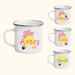 Personalized Cute Bow Pencil 11oz Kid Enamel Mug with Initial & Name Back to School Gift for Boys Girls