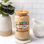 Personalized Cute Pencil Apple Ruler 20oz Glass Cup with Name Straw Teacher's Day Appreciation Gift for Teacher