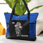 Personalized Stethescope Bow Birth Flower Bouquet Tote Bag with Title and Name Nurse Week Appreciation Graduation Gift for Nurse Doctor