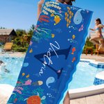 Personalisiertes Ozean Welt Strandtuch mit Initiale Namen Schnelltrocknendes Super Saugfähiges Badetuch Sommer Urlaub Geschenk für Jungen Mädchen