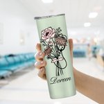 Personalisierte Geburt Blumenstrauß Stethoskop 20oz Becher mit Namen Graduierung Anerkennung Geschenk für Krankenschwester Arzt