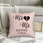 Personalized Love Heart Mr. & Mrs. Throw Pillow Cover with Name and Date Anniversary Valentine's Day Gift for Couple