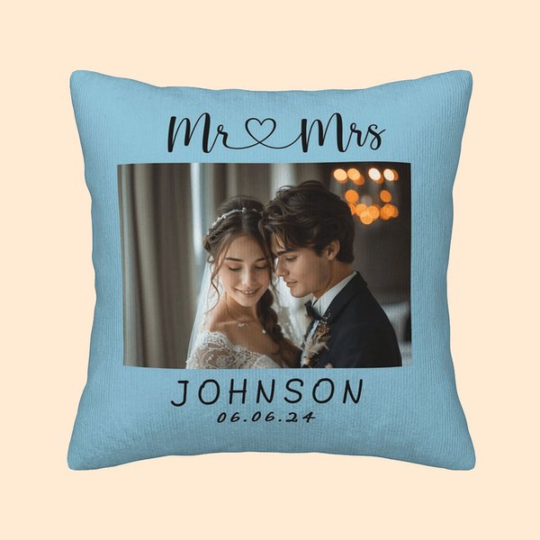 Multi-color Photo Throw Pillow Cover with Name - Wedding Gift