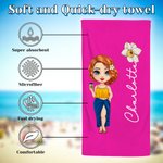 Personalised Cute Cartoon Character Quick Dry Oversized Beach Towel with Birth Flower Name Summer Holiday Beach Party Gift for Family Friends