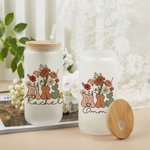 Personalisierte Vintage Blume 20oz Frau mattiertes Glas Becher mit Namen Deckel und Stroh Braut Dusche Wertschätzung Geschenk für sie