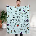 Personalisierte Herz umarmen Bären Geburt Blume Fleece weiche Decke mit 2-9 Namen Geburtstag Geschenk für Familie