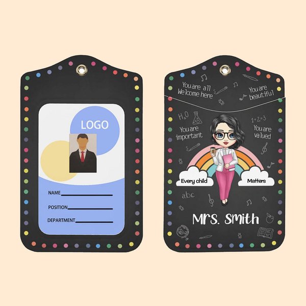 Spersonalizowany skórzany identyfikator w tęczowe kropki dla każdego dziecka ze smyczą na prezent dla nauczyciela z okazji powrotu do szkoły