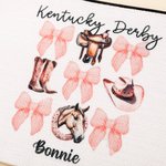 Personalised Cute Kentucky Derby Coquette Bow Women Makeup Bag with Name and Wrist Strap Portable Travel Accessory Gift for Horse Lovers