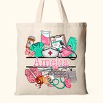 Personalized Medical-Themed Design Canvas Tote Bag with Name Appreciation Nurse Week Gift for Nurse Doctor Medical Staff