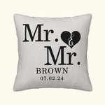 Personalized Love Heart Mr. & Mrs. Throw Pillow Cover with Name and Date Anniversary Valentine's Day Gift for Couple