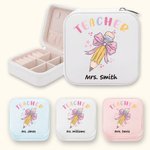 Personalized Pink Coquette Bow Pencil Design Leather Jewelry Box with Name Teacher's Day Appreciation Birthday Gift for Teacher
