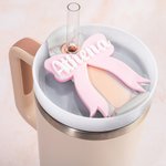 Personalized Coquette Bow Tumbler Name Tag Lid Topper for 20oz to 40oz Stanley Tumbler Cup Accessory Birthday Gift for Her