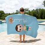 Personalisiertes Niedliches Cartoon-Charakter Strandtuch mit Geburtsblume Namen Schnell Trocknendes Handtuch Sommer Urlaub Strand Party Geschenk