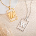 Personalizado Dainty Rectángulo Hueco Marco Inicial Colgante Collar Minimalista Joyería Aniversario Cumpleaños Regalo para Ella