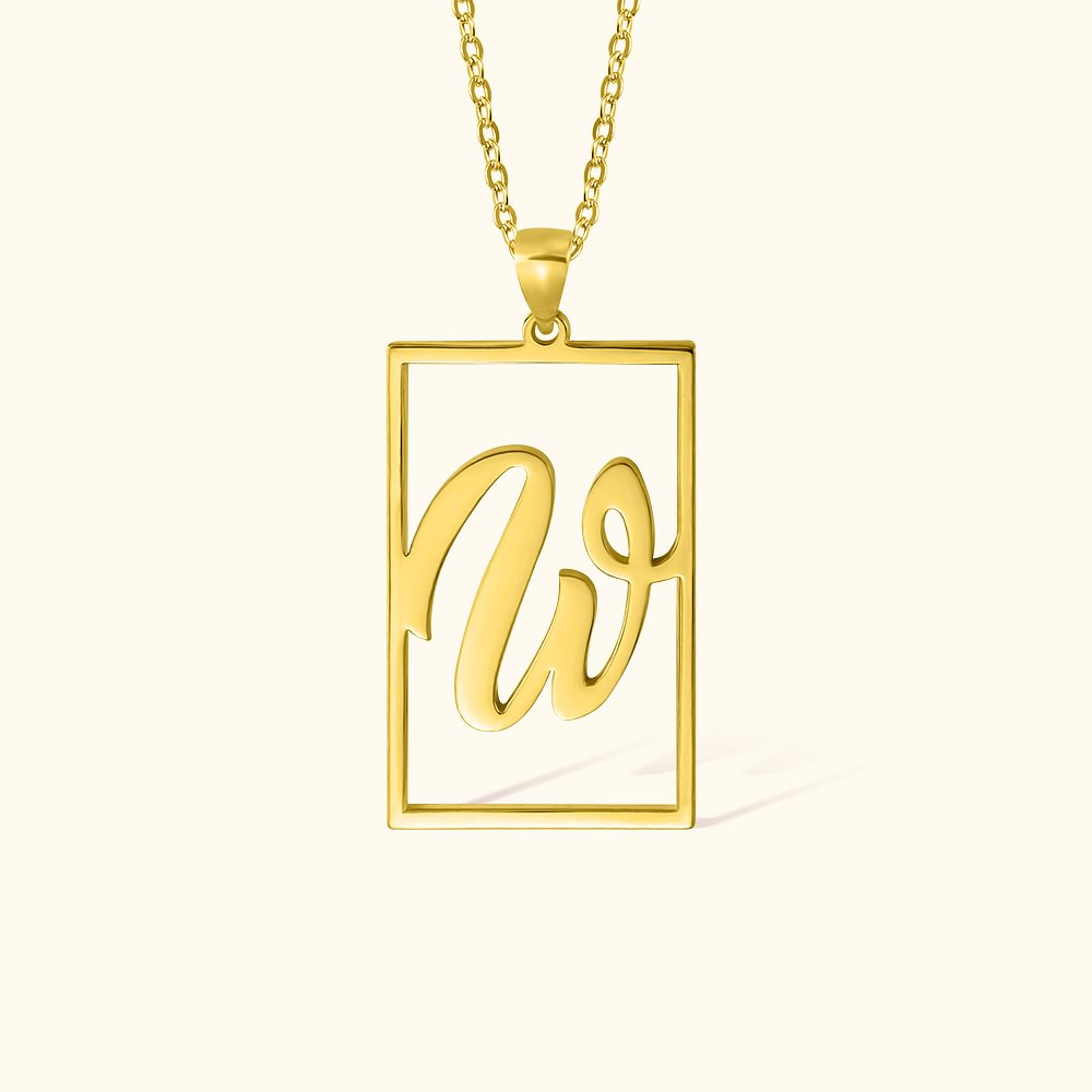 Collier avec pendentif initial en forme de rectangle creux et personnalisé Bijoux Minimalistes Anniversaire Cadeau d'Anniversaire pour Elle