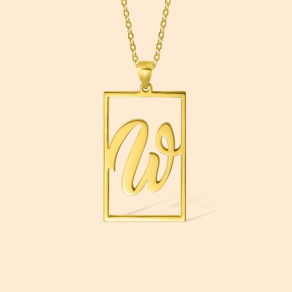 Personalizado Dainty Rectángulo Hueco Marco Inicial Colgante Collar Minimalista Joyería Aniversario Cumpleaños Regalo para Ella