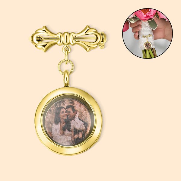 Personalisierte Foto Anstecknadel Brautstrauß Anhänger Pin Charms Erinnerung Hochzeit Graduierung Geschenk für Bräutigam Braut Absolventen