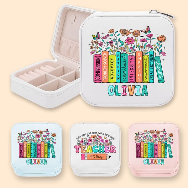 Personalized Colorful Book Wildflowers Butterfly Jewelry Box with Name Back to School Gratitude Gift for Teacher