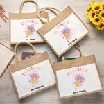 Personalisierte Bleistift rosa Schleife-Knoten Name Jute Tasche mit Fronttasche Tote Bag Lehrer Tag Wertschätzung Geschenk für Lehrer