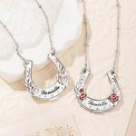 Personalized Horseshoe Rose Bayleaf Necklace with Engraved Name Lucky Charm Jewelry Engagement Ceremony Wedding Party Gift for Bride Horse Lovers