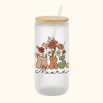 Personalisierte Vintage Blume 20oz Frau mattiertes Glas Becher mit Namen Deckel und Stroh Braut Dusche Wertschätzung Geschenk für sie