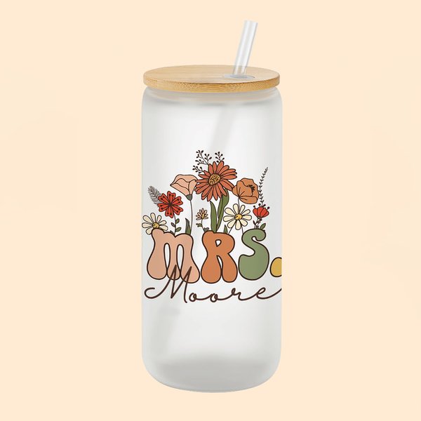 Verre Canette Givré Personnalisé avec Nom à Titre MRS Gobelet avec Couvercle et Paille Cadeau de Remerciement Fête de Mariage pour Femme