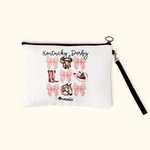 Personalised Cute Kentucky Derby Coquette Bow Women Makeup Bag with Name and Wrist Strap Portable Travel Accessory Gift for Horse Lovers